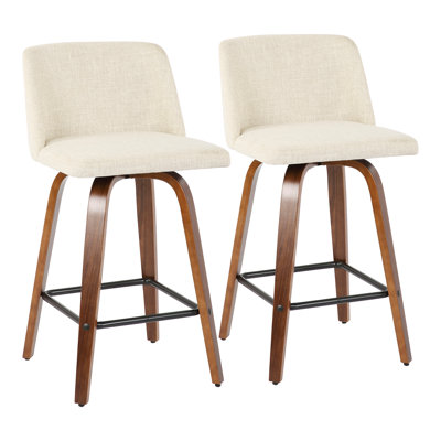 Toriano Mid-Century Modern Counter Stool In Walnut And Cream Fabric By Lumisource - Set Of 2