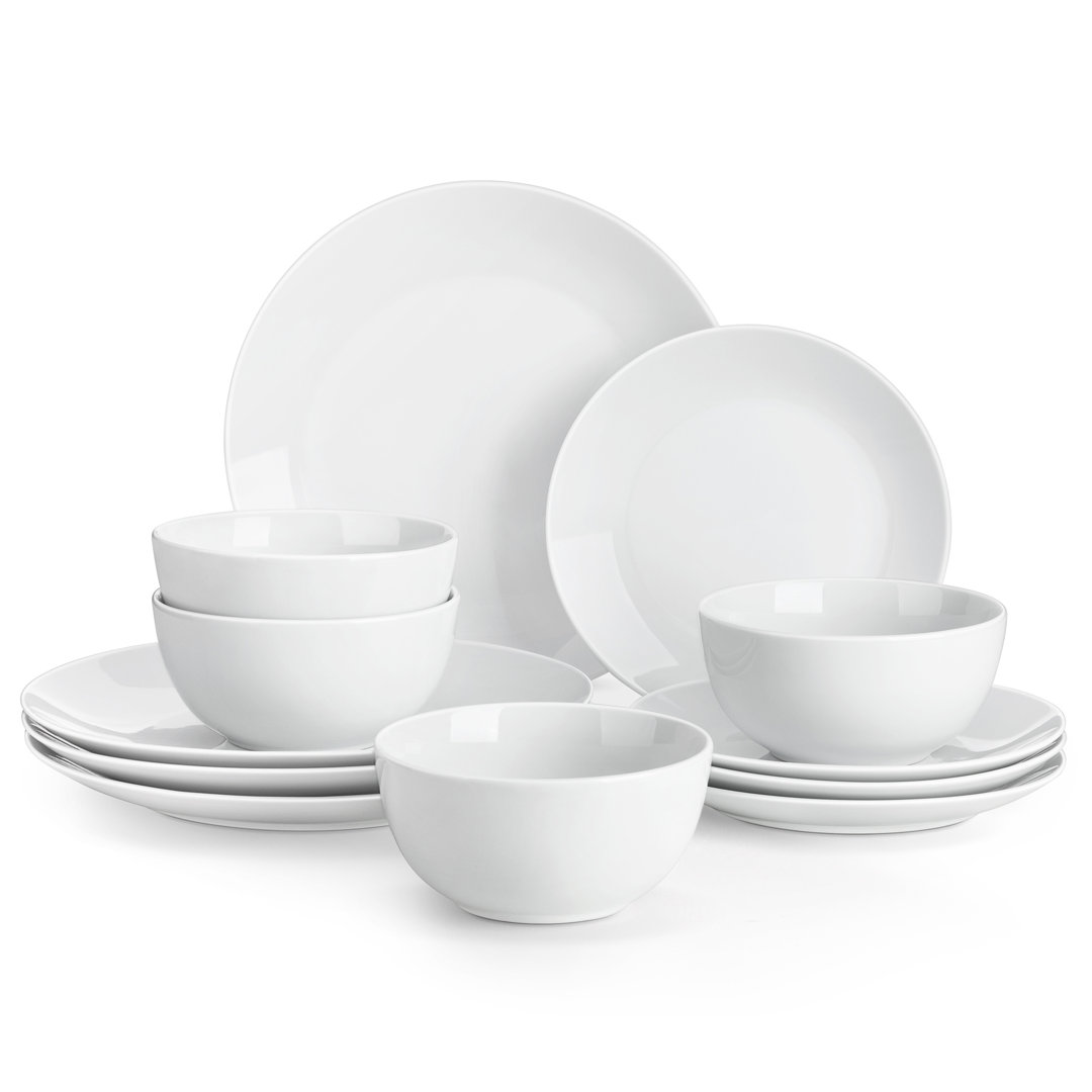 12-Piece Porcelain China Dinnerware Set, Service For 4