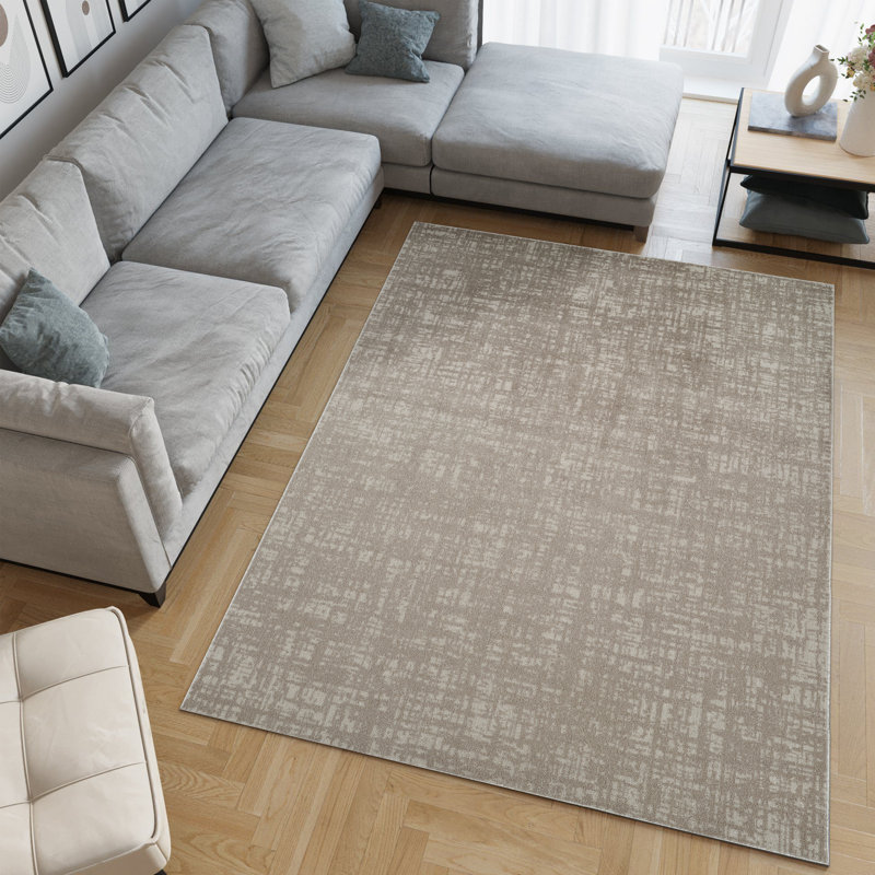 Machine Washable Frances Beige/Brown Rug, Rectangle 4' x 6'