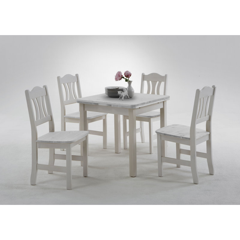 Southsea Extendable Pine Solid Wood Dining Table, White, H74 x L77 x W77cm