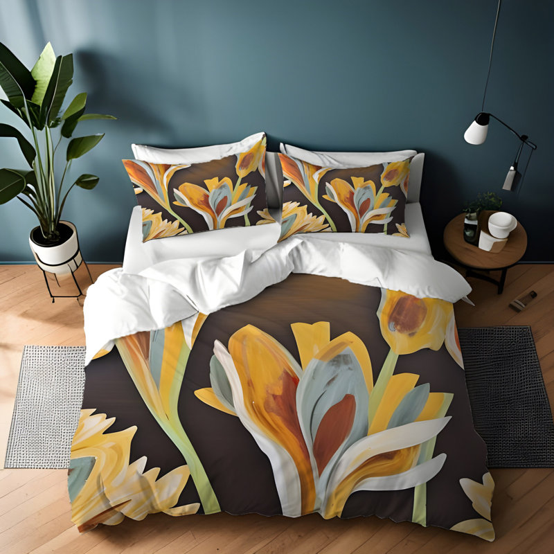 Polyester Floral Duvet Cover, King Duvet Cover + 2 King Shams