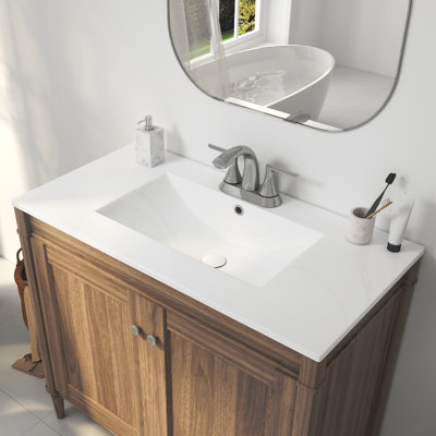 Lavabo de meuble-lavabo simple rectangulaire en porcelaine vitrifiée l 35,9 "x P 18,25" Tucson pour robinet central 4 "(lavabo seulement, sans meuble-lavabo)
