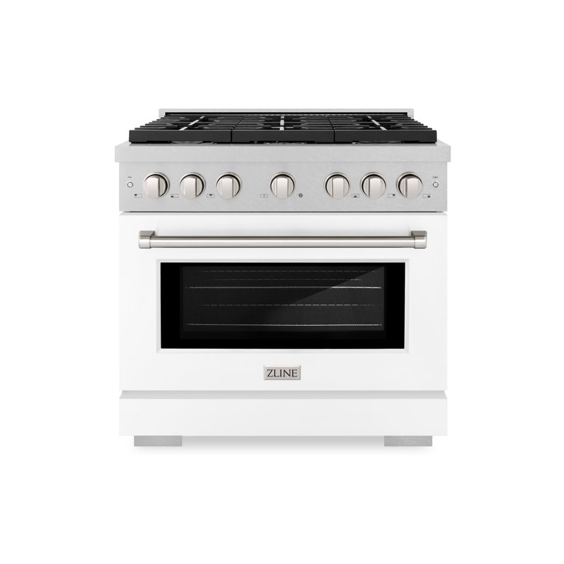 ZLINE 36 in. 5.2 cu. ft. Paramount Dual Fuel Range with 6 Burner Gas Cooktop and Electric Convection Oven in Satin Stainless Steel with Door