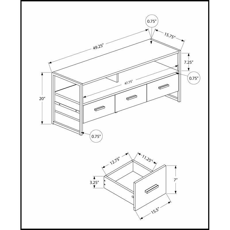 Meuble télé moderne de 48 pouces avec tiroirs de rangement, console multimédia contemporaine pour le salon et la chambre à coucher