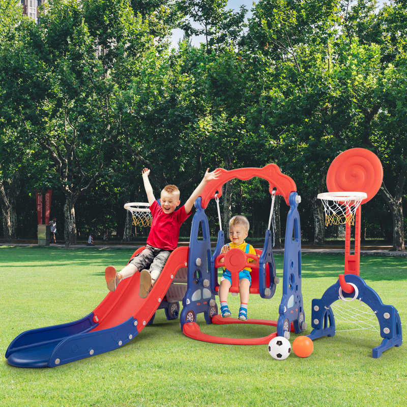 Tobbi Plastic Swing Set with 1 Swing(s) , 1 Slide(s), Red/Blue