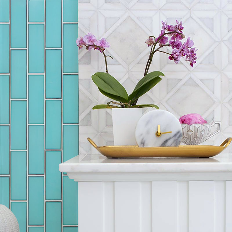Artista 3" x 9" Glass Subway Tile, Aqua Blue