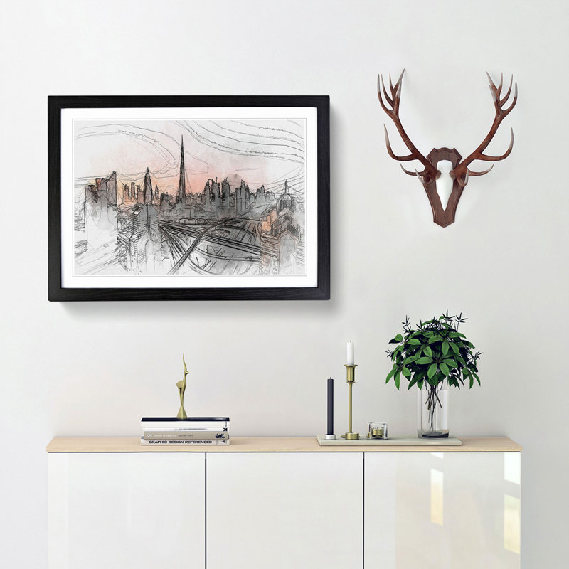 Burj Khalifa Dubai Skyline in Abstract - Picture Frame Graphic Art Print, 48cm H x 65cm W x 2cm D, Black Framed