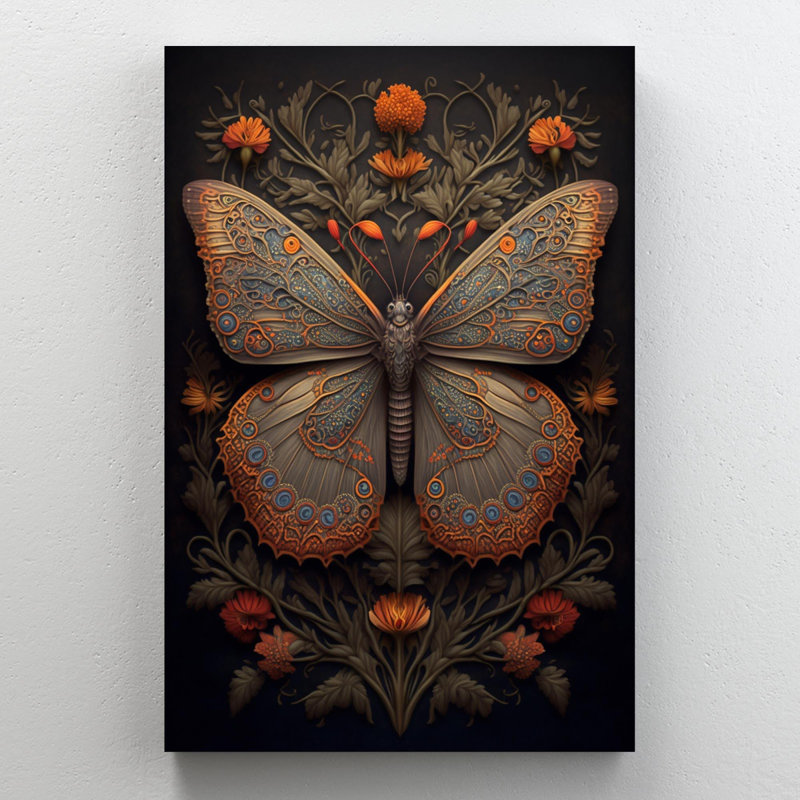 Coquelicots et papillons, impression sur toile tendue, H 14 po x L 11 po x l 1,25 po