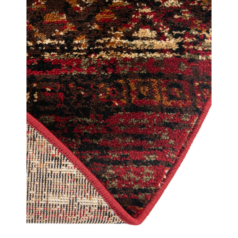 Blakely Geometric Area Rug in Burgundy/Brown/Black, Round 6'1"