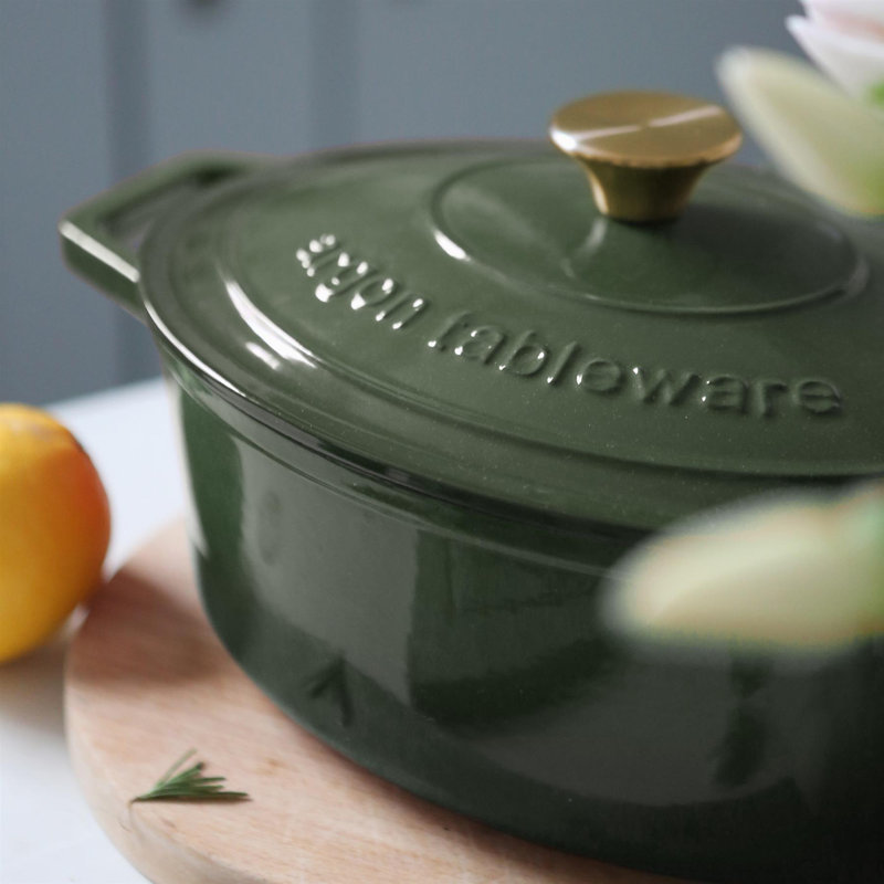 Argon Tableware - Oval Cast Iron Casserole Dish - 4.68L, Green