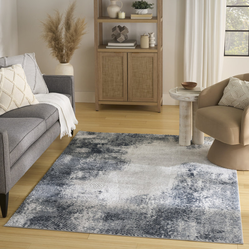 Leuchte 4' x 6' Grey Navy Modern Indoor Rug, Rectangle 4' x 6'