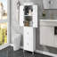 Armoire de rangement pour salle de bain, armoire avec deux portes et tiroirs, tablette réglable, panneau de fibres à densité moyenne, blanc