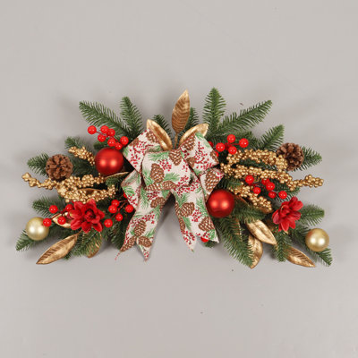 Guirlande de Noël pour porte d'entrée, 21,65 pouces, baies d'hiver, gros nœuds de pin, guirlande, décoration de Noël, festons de Noël, décorations de porte, guirlandes, décorations de Noël