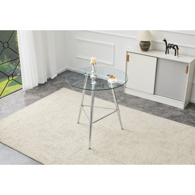 Round Dining Table with Glass Top and metal legs