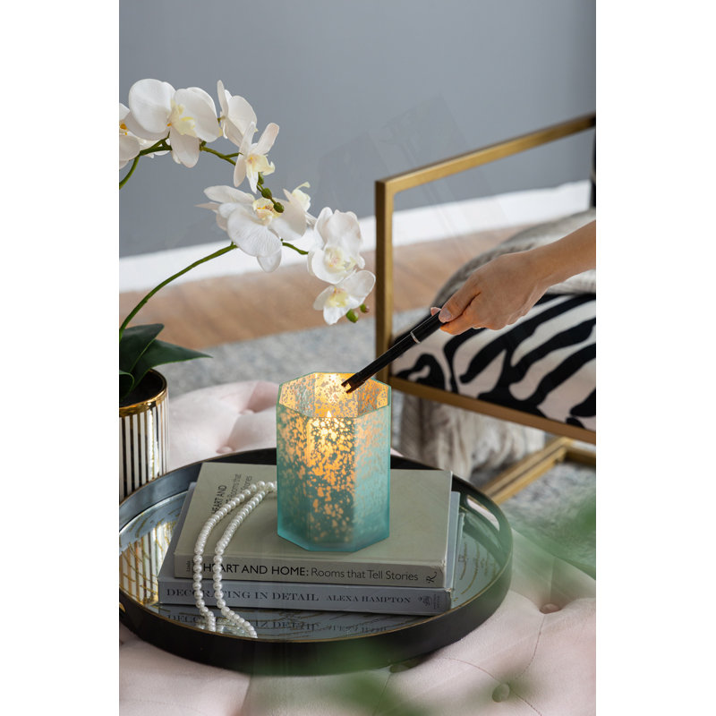 Bougeoir octogonal en verre mercure givré 5,1 x 5,1 x 5,9 po, paquet de 4, Turquoise