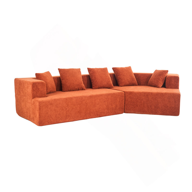 Felip 29.5" Curved Chenille Upholstered Sectional Sofa with Deep Seat, Orange Polyester