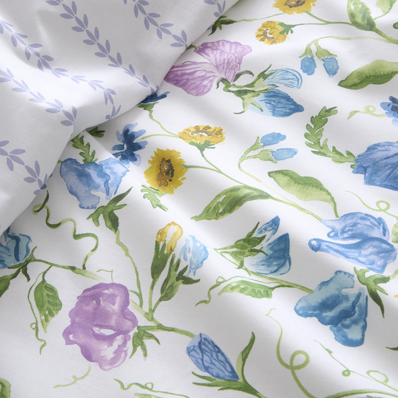 Sweetpea Floral Cotton Floral Duvet Cover Set, Super King