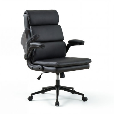 High Back Ergonomic Office Chair with Flip-Up Arms, Executive Desk Chair with 4.7" Double-Layer Cushion, 360° Swivel Wheels