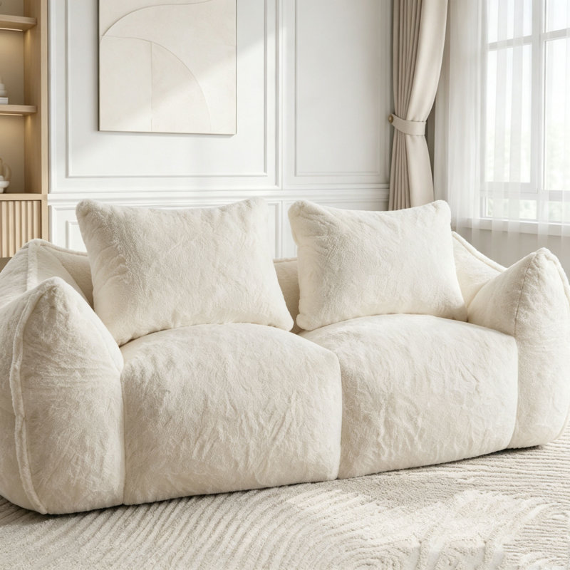 Canapé surdimensionné pour fauteuil à billes avec mousse à haute densité, sans assemblage, White Faux Fur