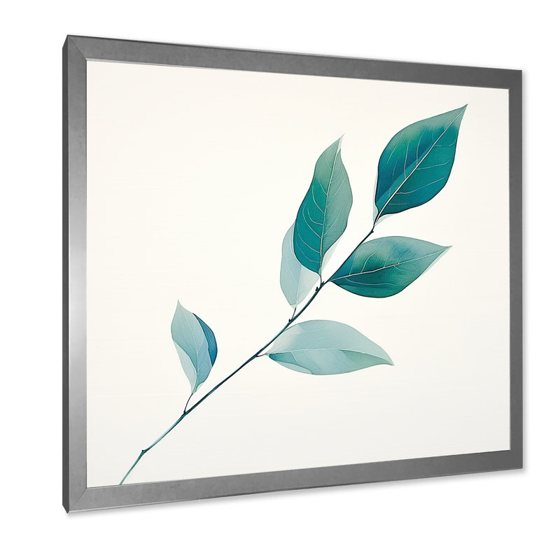 «Teal Tranquility Leaf Expression» sur toile, Cadre simple argenté, H 24 po x l 24 po x P 1 po