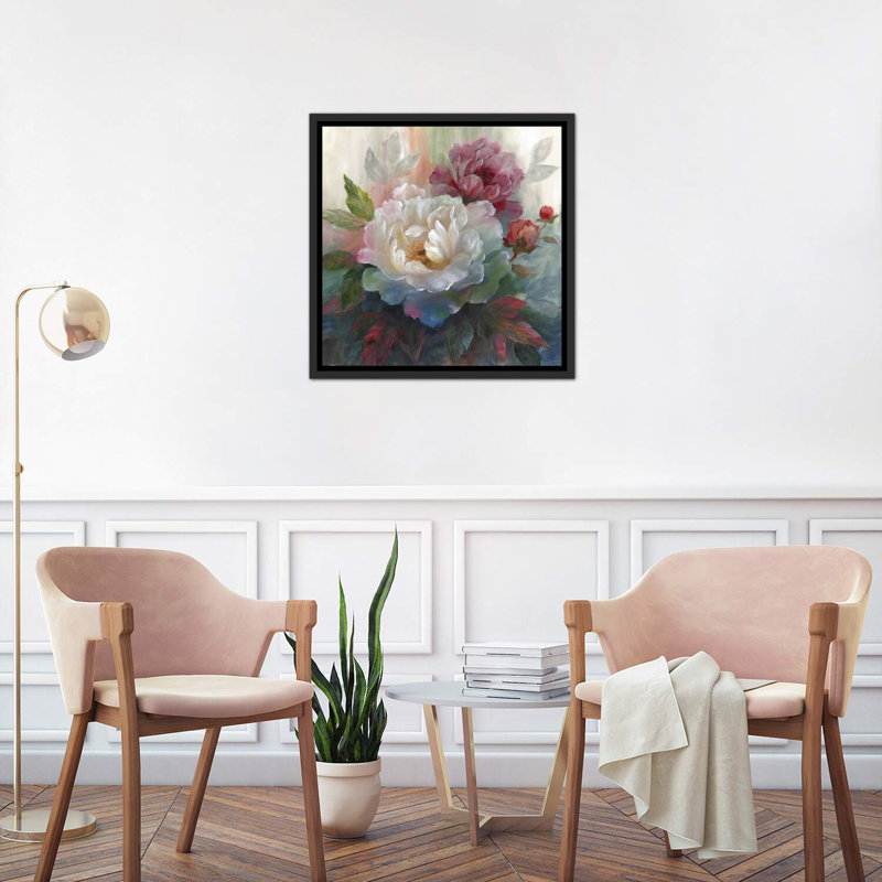 «Roses» - Impression encadrée sur papier, H 26 po x l 26 po x P 1,5 po, Toile avec cadre noir patiné