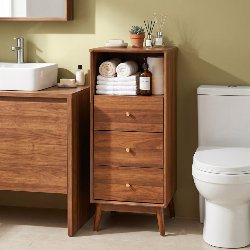 Armoire de salle de bain 37,6 po, armoire à linge avec tiroirs et tablette ouverte, organisateur de bain autoportant