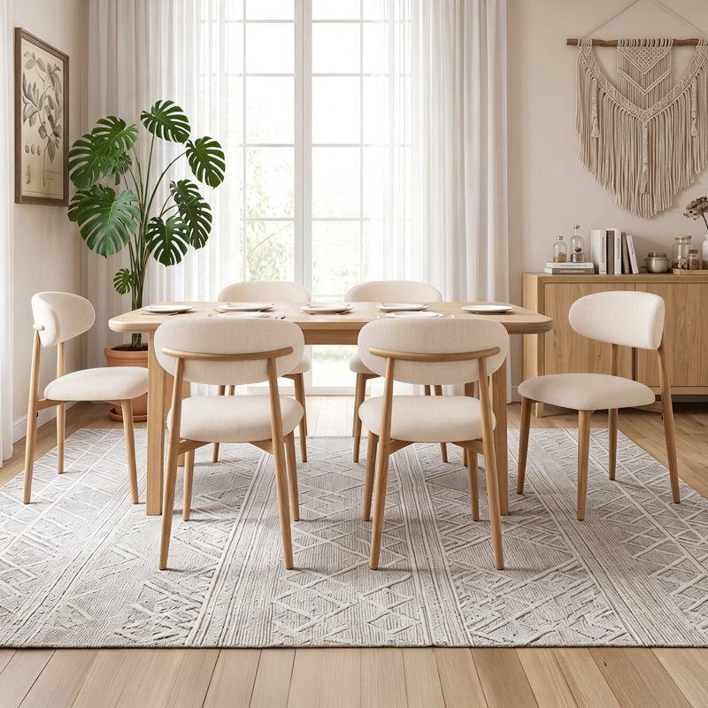 Chaises de salle à manger rembourrées Blondelle, 6, Bois jaune clair