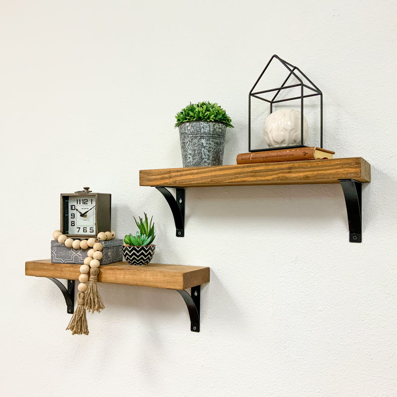 2 Piece Pine Accent Shelf, 7" H x 24" W x 5.5" D, Walnut