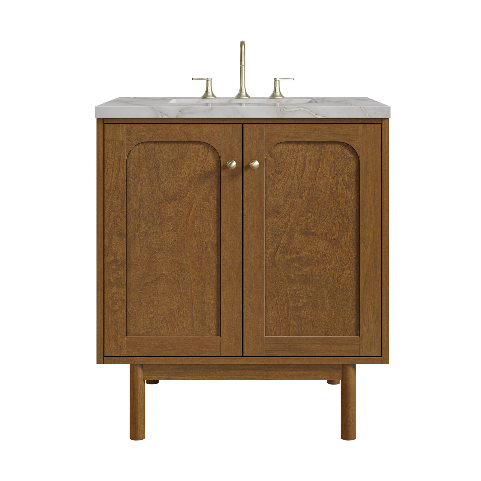 Laurent 30'' Single Bathroom Vanity, Victorian Silver, 8" Widespread, Honey Brown