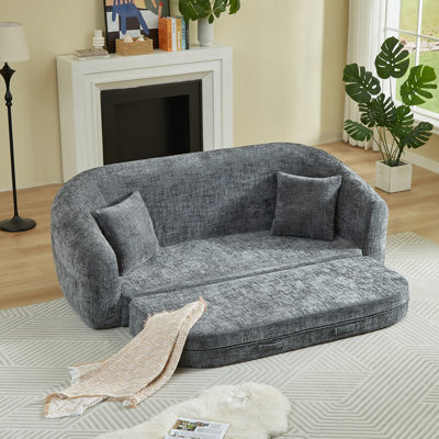 Curved Convertible Recliner Sofa With Deep Seat Comfort