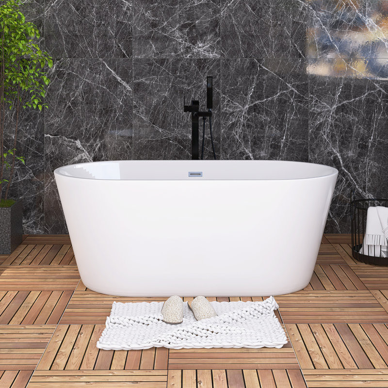59" Freestanding Soaking Acrylic Bathtub In Gloss White