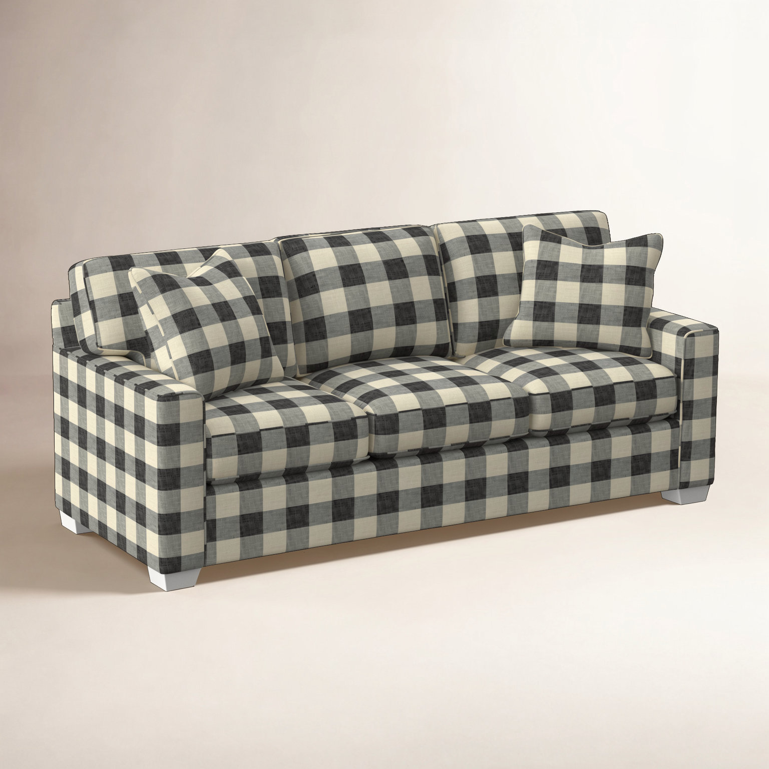 Frye 81'' Upholstered Sofa, Frost White, Black Buffalo Check