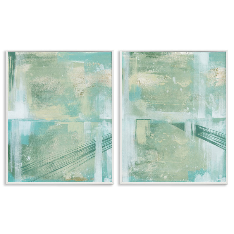 «Teal Abstract Bridge Cityscape», ensemble de 2 estampes numériques encadrées par Grace Popp, H 30 po x l 24 po