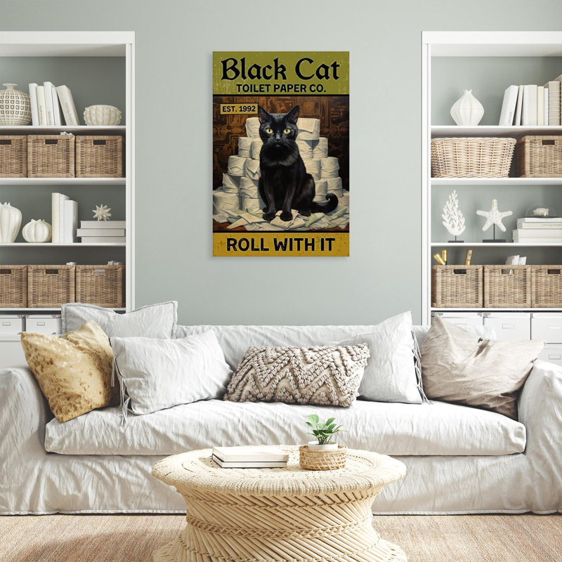 Chat, papier hygiénique sur toile 4, H 36 po x l 24 po x P 1,25 po