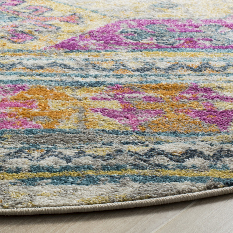 Tapis rose Felty Ikat, Rond 6 pi 7 po