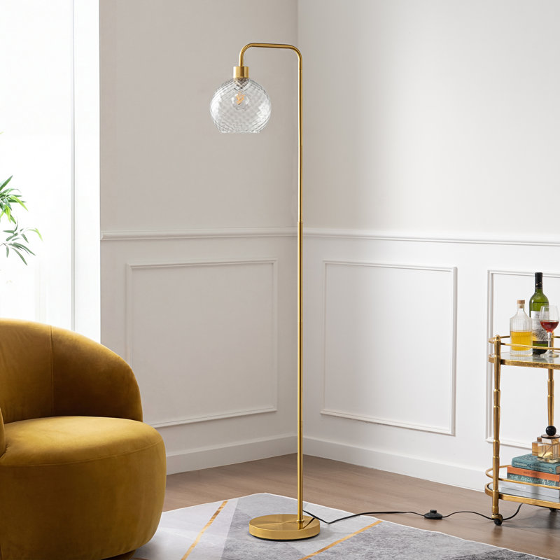 Lampe sur pied arquée 67 po avec abat-jour en verre, télécommande et ampoule incluse, Clear