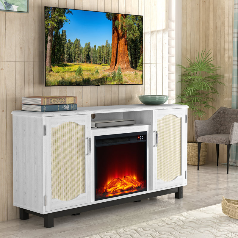 Brammer Unfinished TV Stand for TVs up to 65" with Fireplace Included, White