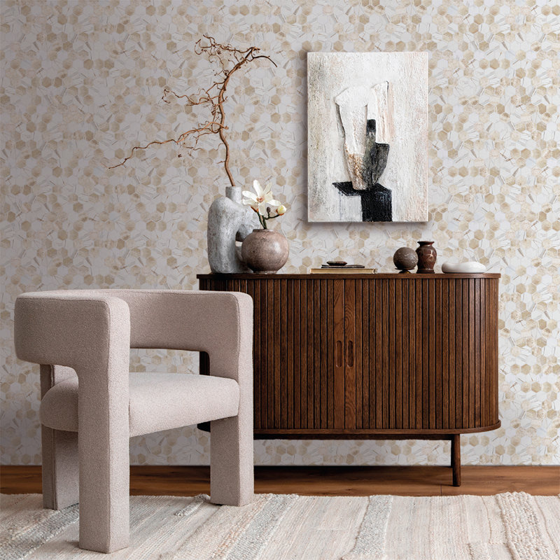 Eterna Hexx 12'' x 12'' Recycled Glass Mosaic, Cream Blend