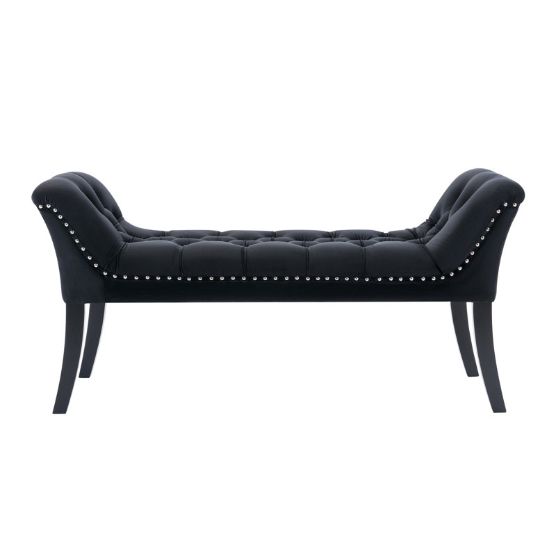 Banc de chambre moderne rembourré avec siège capitonné, banc d'appoint en velours pour entrée, chambre à coucher et salon, noir