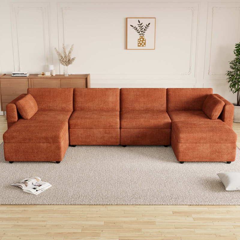 Canapé modulaire à accoudoirs modulaire Modern, Chenille orange