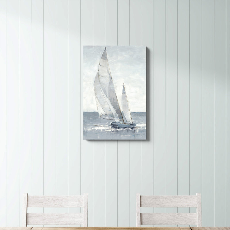 «Gray Seas I» par Ethan Harper, impression de paysage côtier doux, H 30 po x l 20 po, Blanc