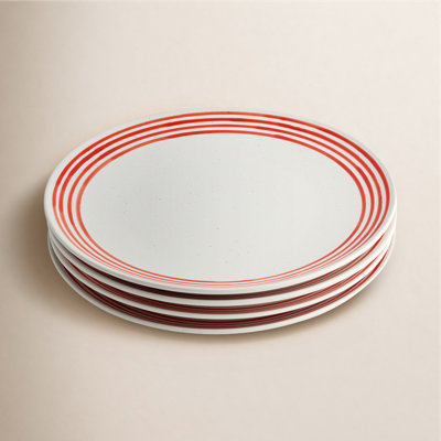 Dockside Red Stoneware Dinner Plates – Set of 4, 11-Inch Nautical-Inspired, Chip-Resistant  for Dining & Entertaining. Perfect for serving full meals, including pasta, salads, or seafood dishes.