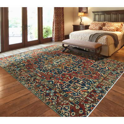 Jamykal One-of-a-Kind 9'10" x 11'5" 1980s Rectangle Wool Area Rug in Navy and Red