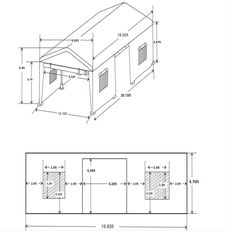 Abri d'auto 10 x 20 pi