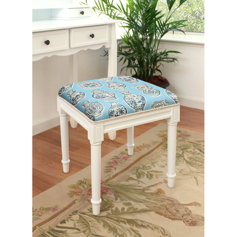 Tabouret de coiffeuse en bois massif, Bleu