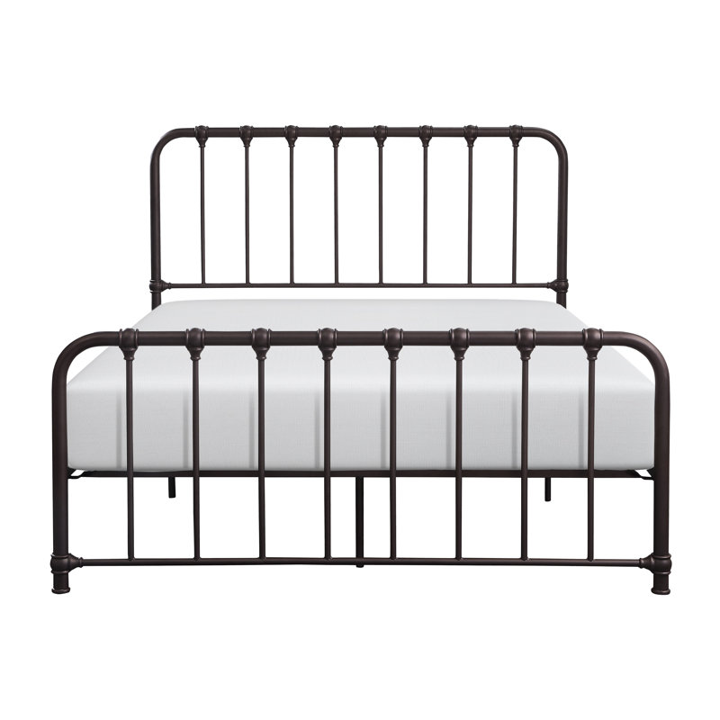Grand lit plateforme en métal bronze avec tête de lit et sans sommier, Grand lit