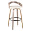 Fauteuil pivotant en bois gris avec repose-pieds rond en métal noir et similicuir blanc - Paquet de 2, style contemporain, rotation à 360°, usage intérieur uniquement. 2 repose-pieds, design, utilisation, assemblage requis.