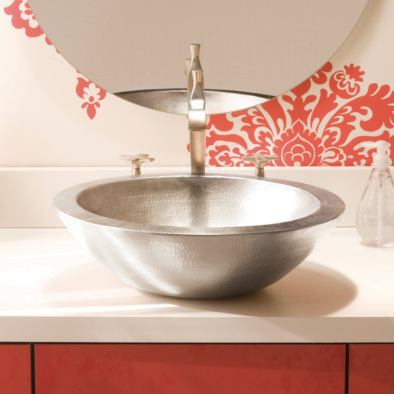 Lavabo de salle de bain vasque circulaire martelé à la main en nickel brossé Laguna