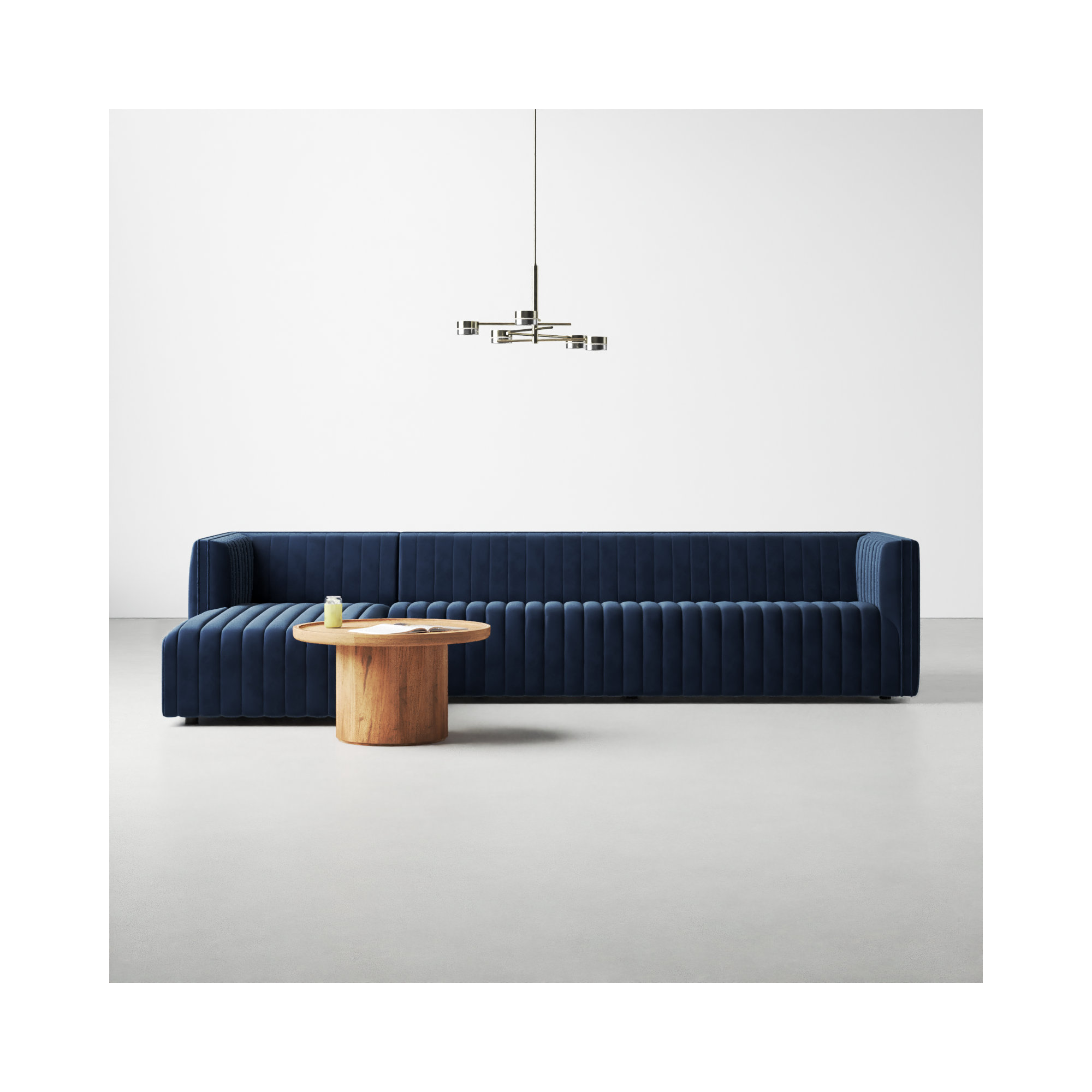 Brandt Upholstered Chaise L-Sectional, 26" H X 126" W X 64" D, Left Hand Facing, Orly Natural Velvet