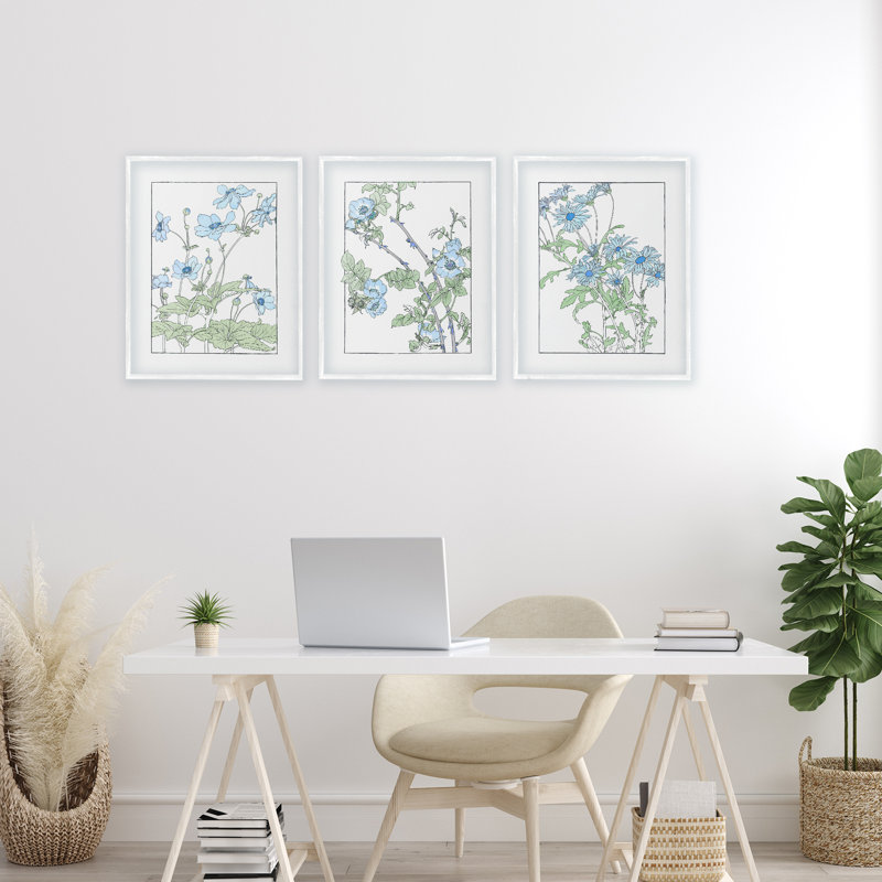 Ensemble de giclée encadrée 3 pièces Wild Blooms avec des contours détaillés, design par CAD Designs, H 20 po x l 16 po